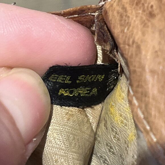 Vintage Wallet EEL SKIN Checkbook Billfold brown retro 4x7 - Picture 9 of 10